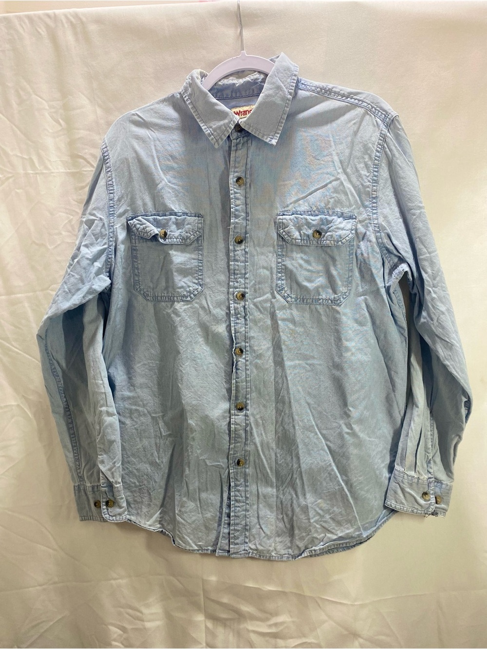Wrangler Authentics Men's Blue Chambray Cotton Button-Up Long Sleeve  Medium